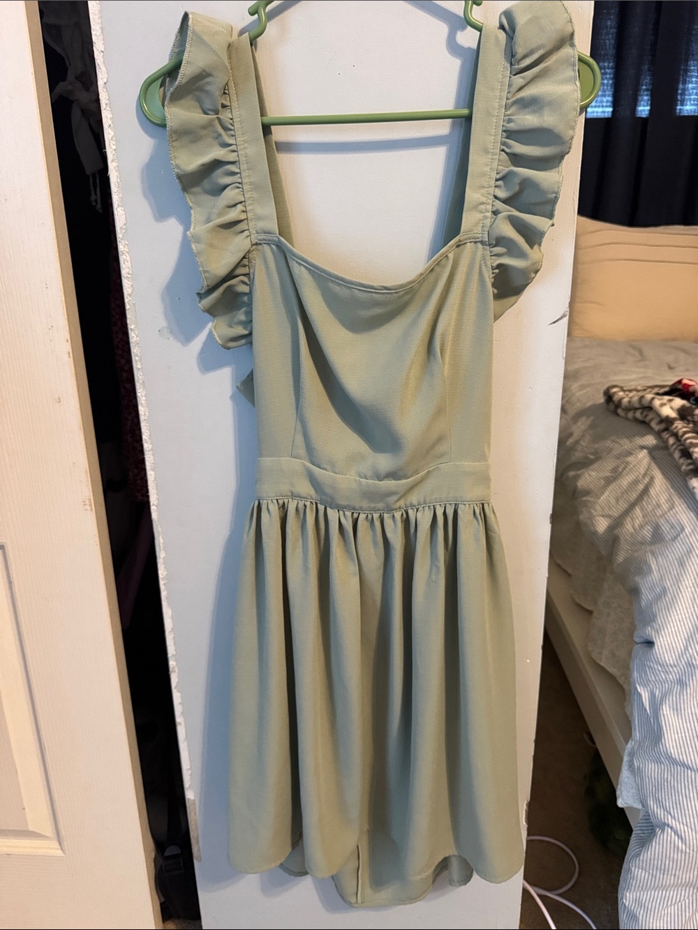 Sleeveless Ruffle Strap Green Summer Dress